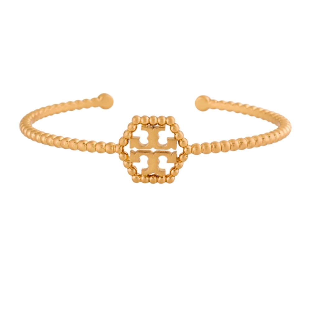 Tory Burch Gold Milgrain Hex Cuff Bracelet Like New